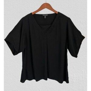EILEEN FISHER Blouse A-Line Tunic Black V-neck Kimono Sleeves Size Med